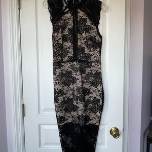 BEBE Sage lace midi black/nude dress